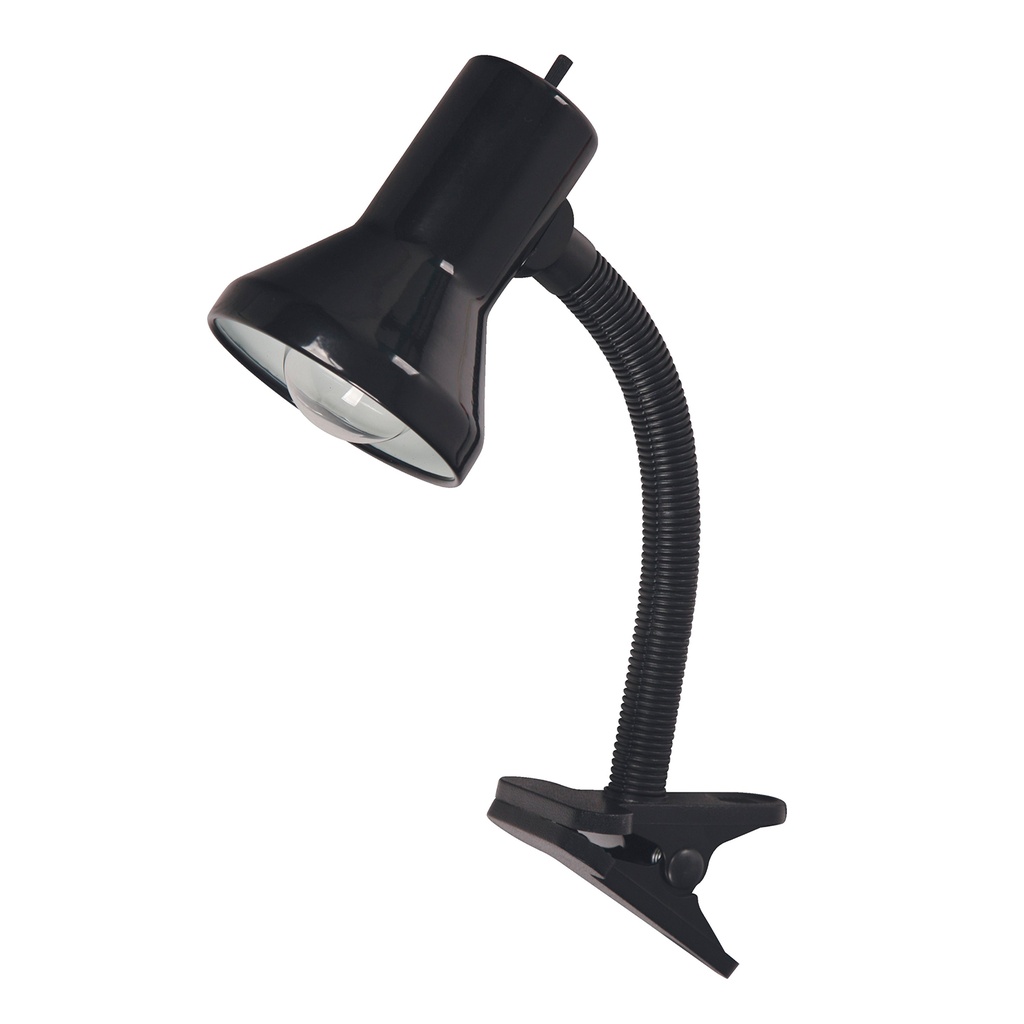 Lámpara de escritorio tipo clip, 1 luz acabado negro brillante