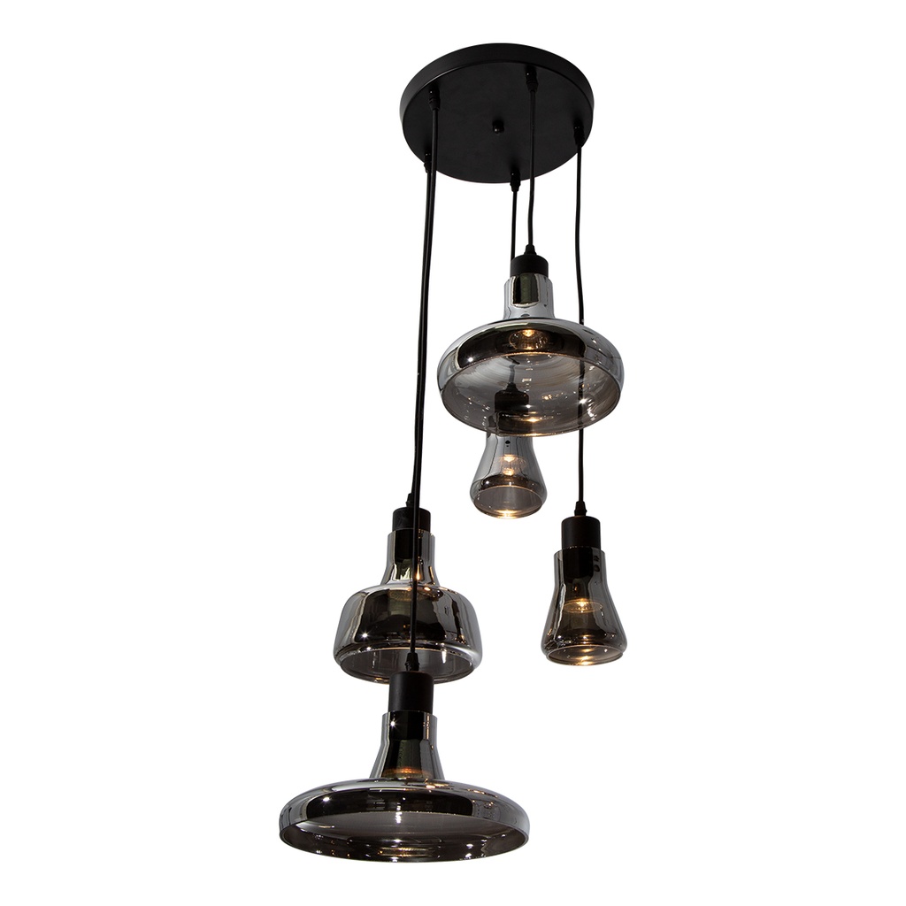 Lámpara Colgante Lumicentro Acabado Negro y Madera 11 W de 5 Luces