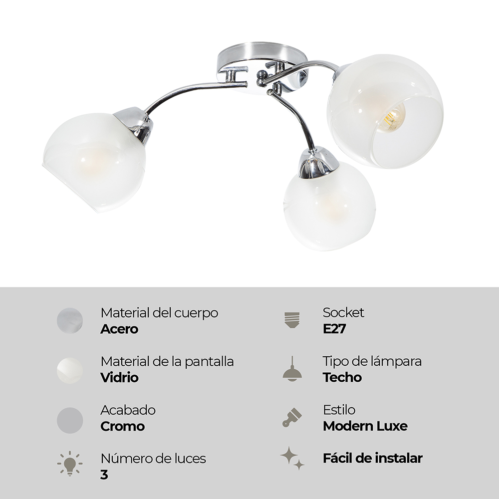 LAMPARA DE TECHO CROMADO 3L E27