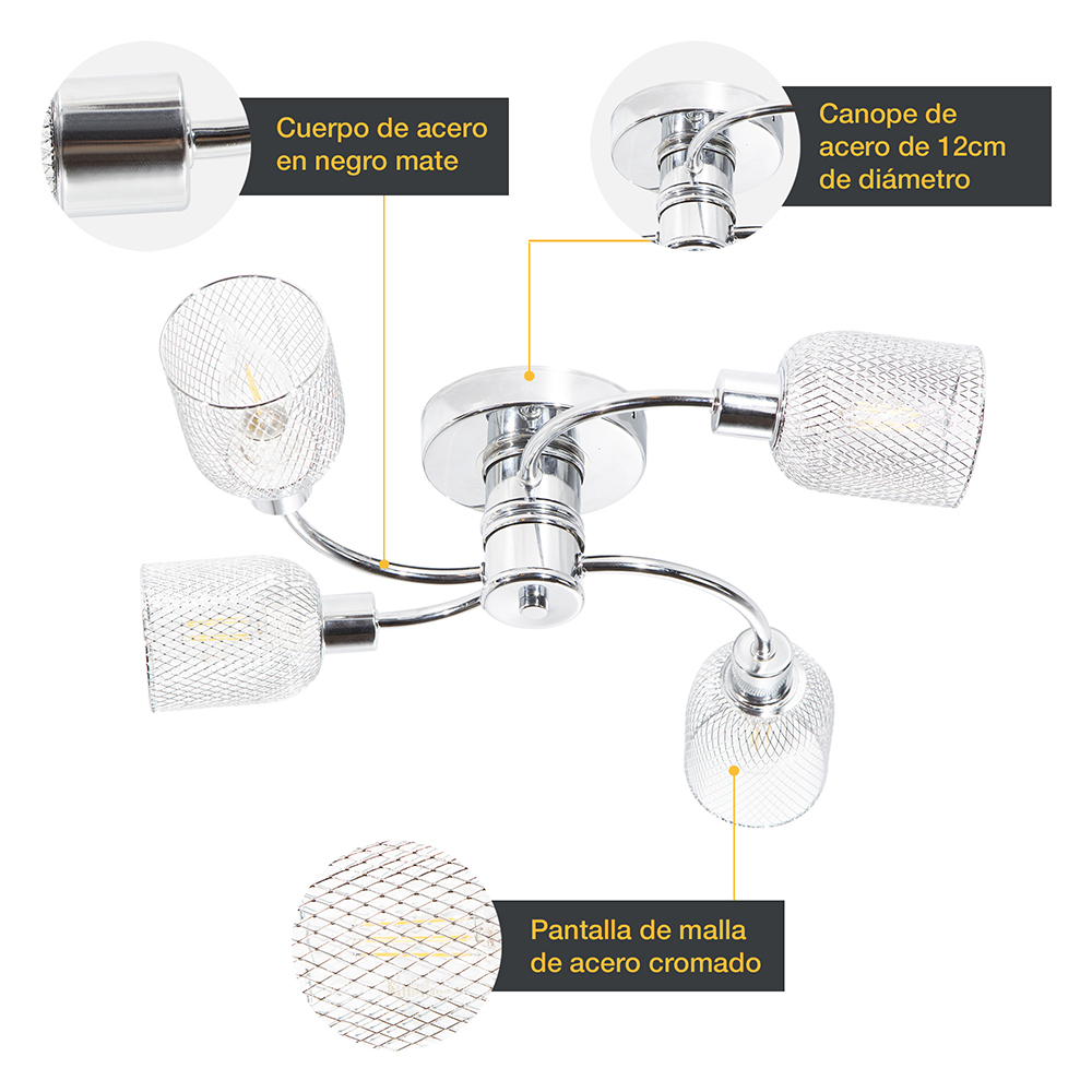 LAMPARA DE TECHO CROMADO 4L E27