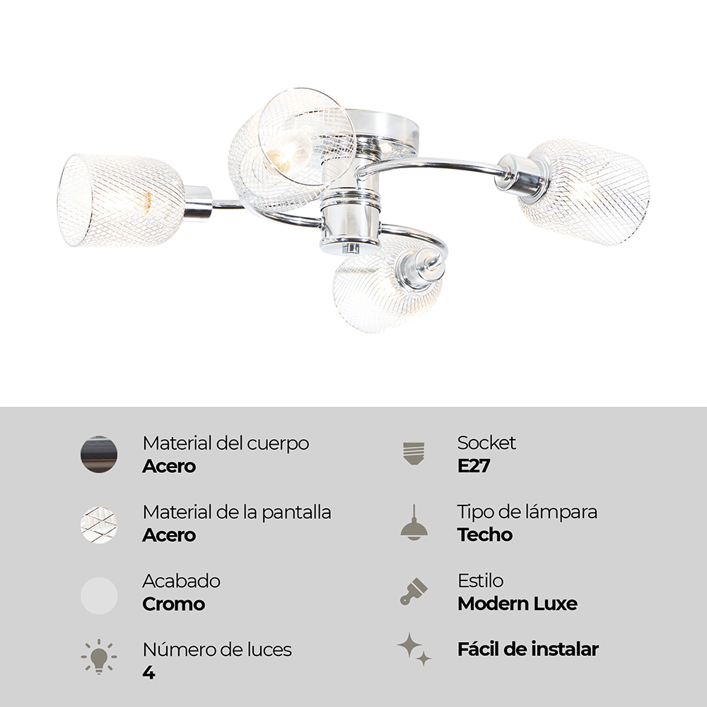 LAMPARA DE TECHO CROMADO 4L E27