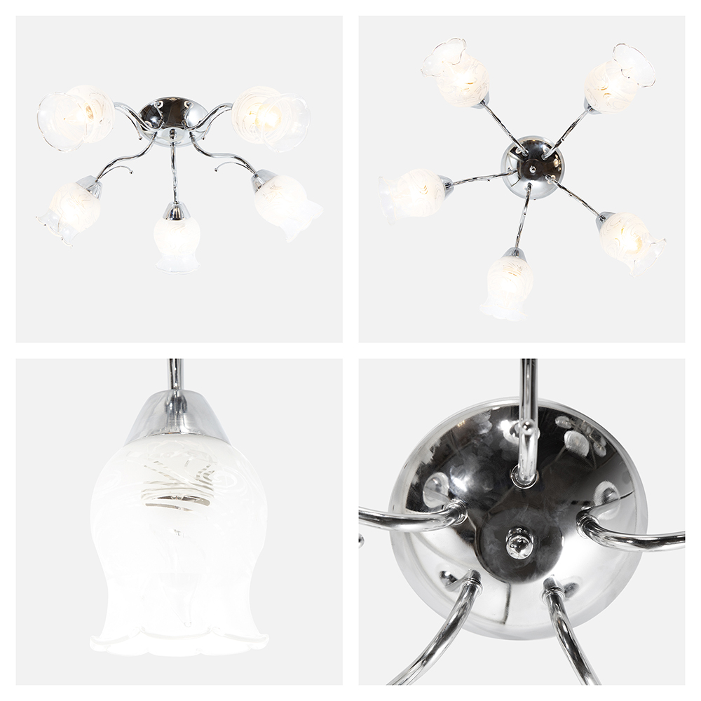 Lámpara de Techo Plata Cromo Clásico E27 40W 5 Luces