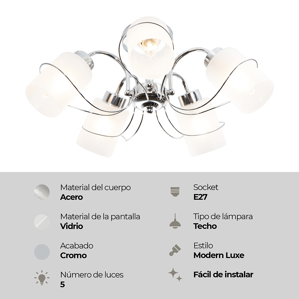 LAMPARA DE TECHO CROMADO 5L E27