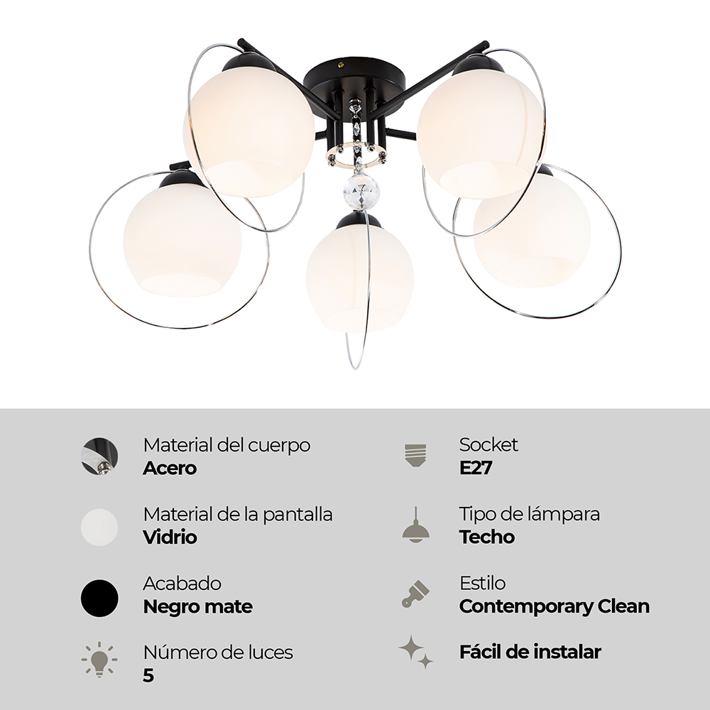 LAMPARA DE TECHO CROMADO 5L E27