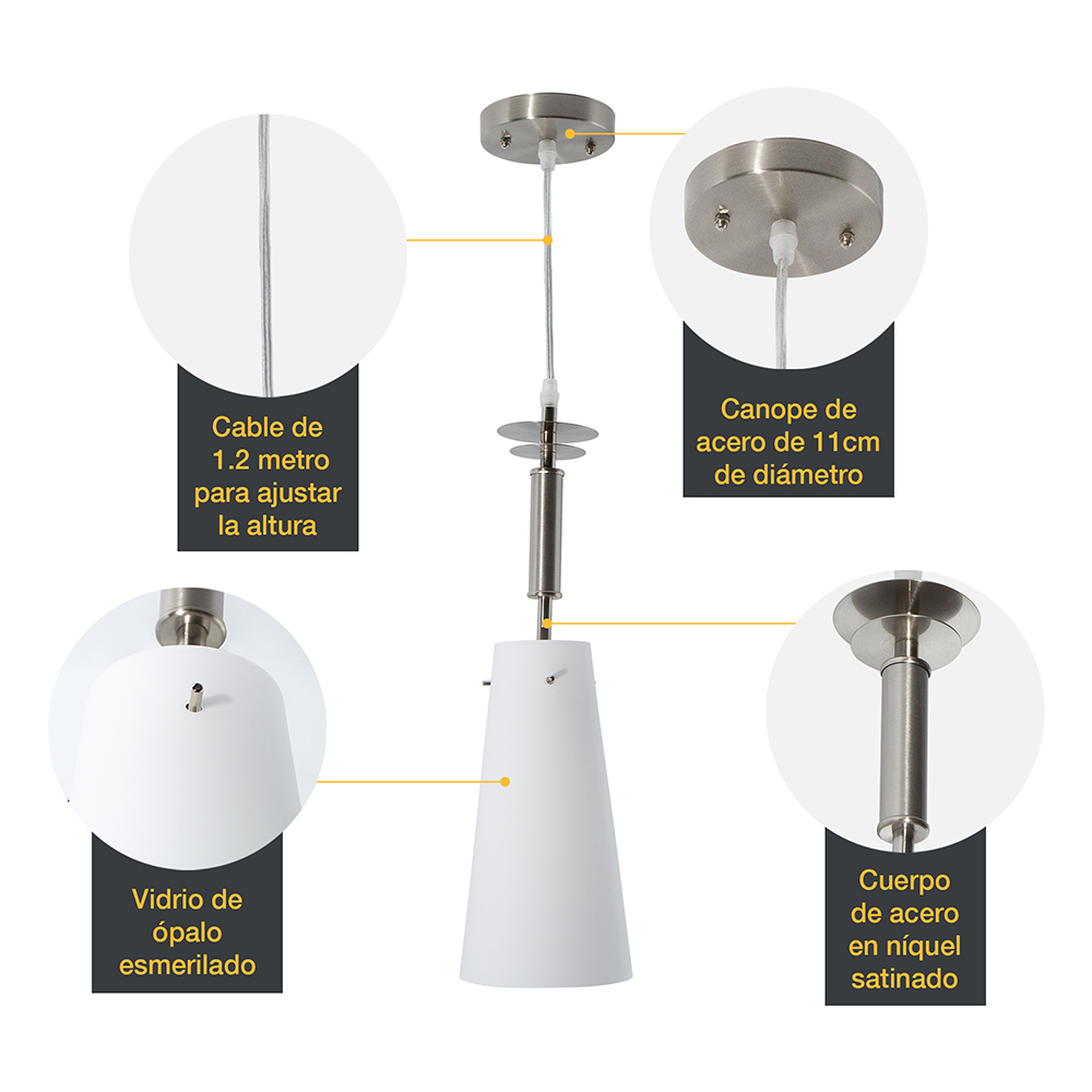 Lámpara de Techo Moderna Blanco y Níquel Satinado 60W E27 1 Luz