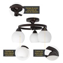 LAMPARA DE TECHO DE 3 LUZ DE 40W EN  METAL VIDRIO EN CHOCOLATE E27