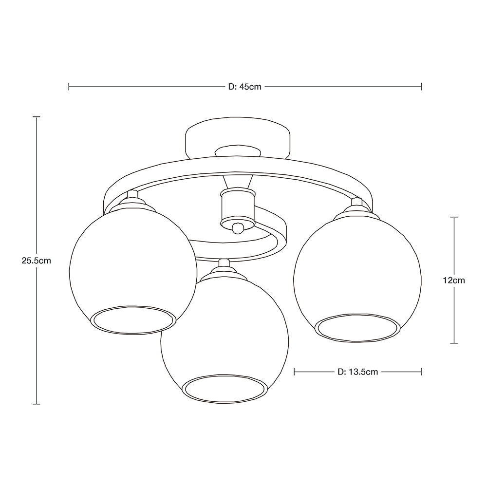 LAMPARA DE TECHO DE 3 LUZ DE 40W EN  METAL VIDRIO EN CHOCOLATE E27