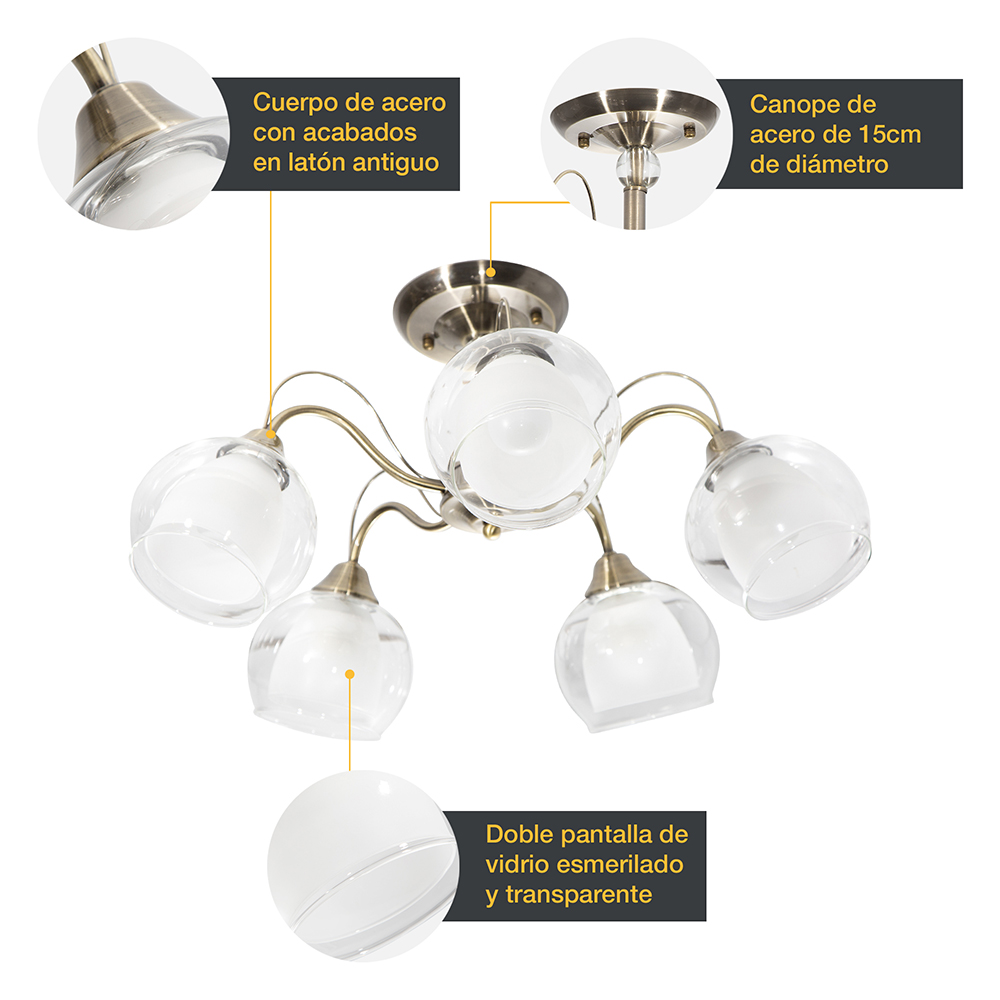LAMPARA DE TECHO LATON 5L E27