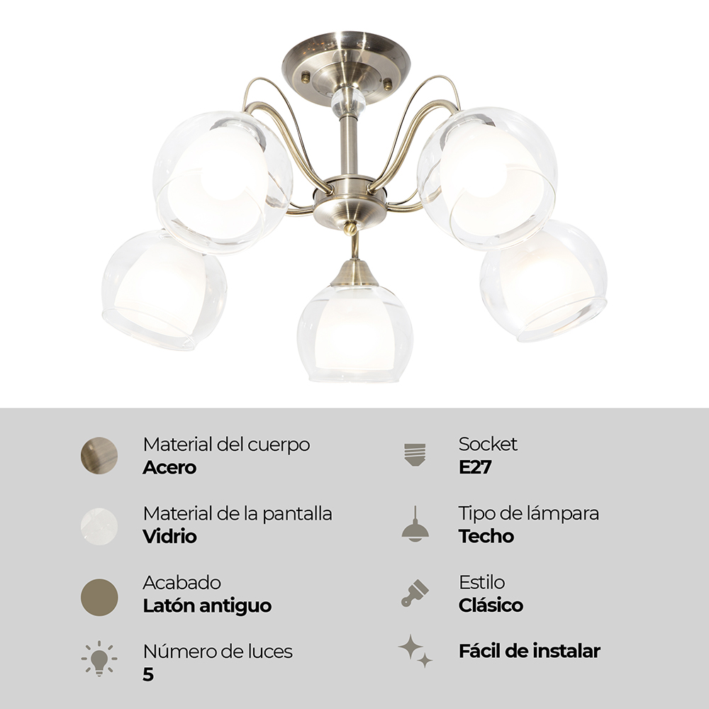LAMPARA DE TECHO LATON 5L E27
