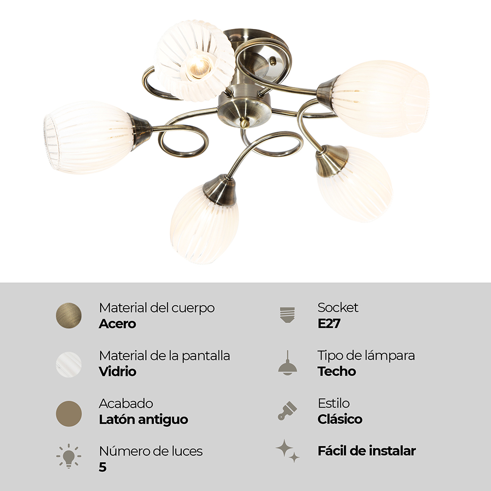 LAMPARA DE TECHO LATON 5L E27