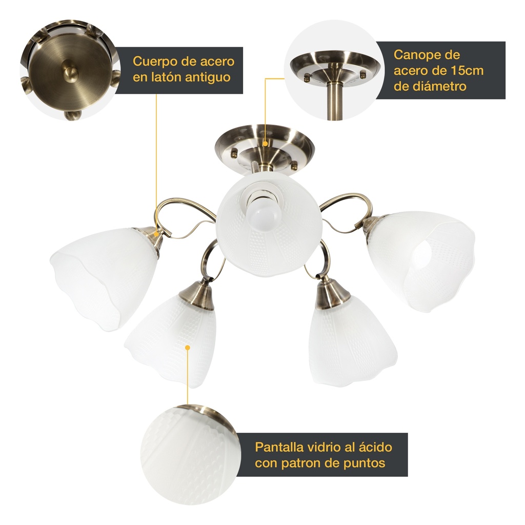 LAMPARA DE TECHO LATON 5L E27