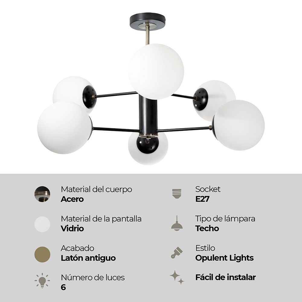 LAMPARA DE TECHO LATON 6L E27