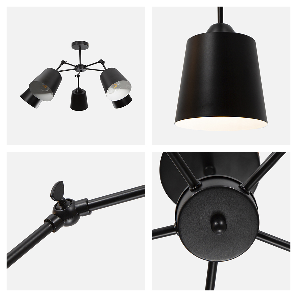 LAMPARA DE TECHO NEGRO 5L E27