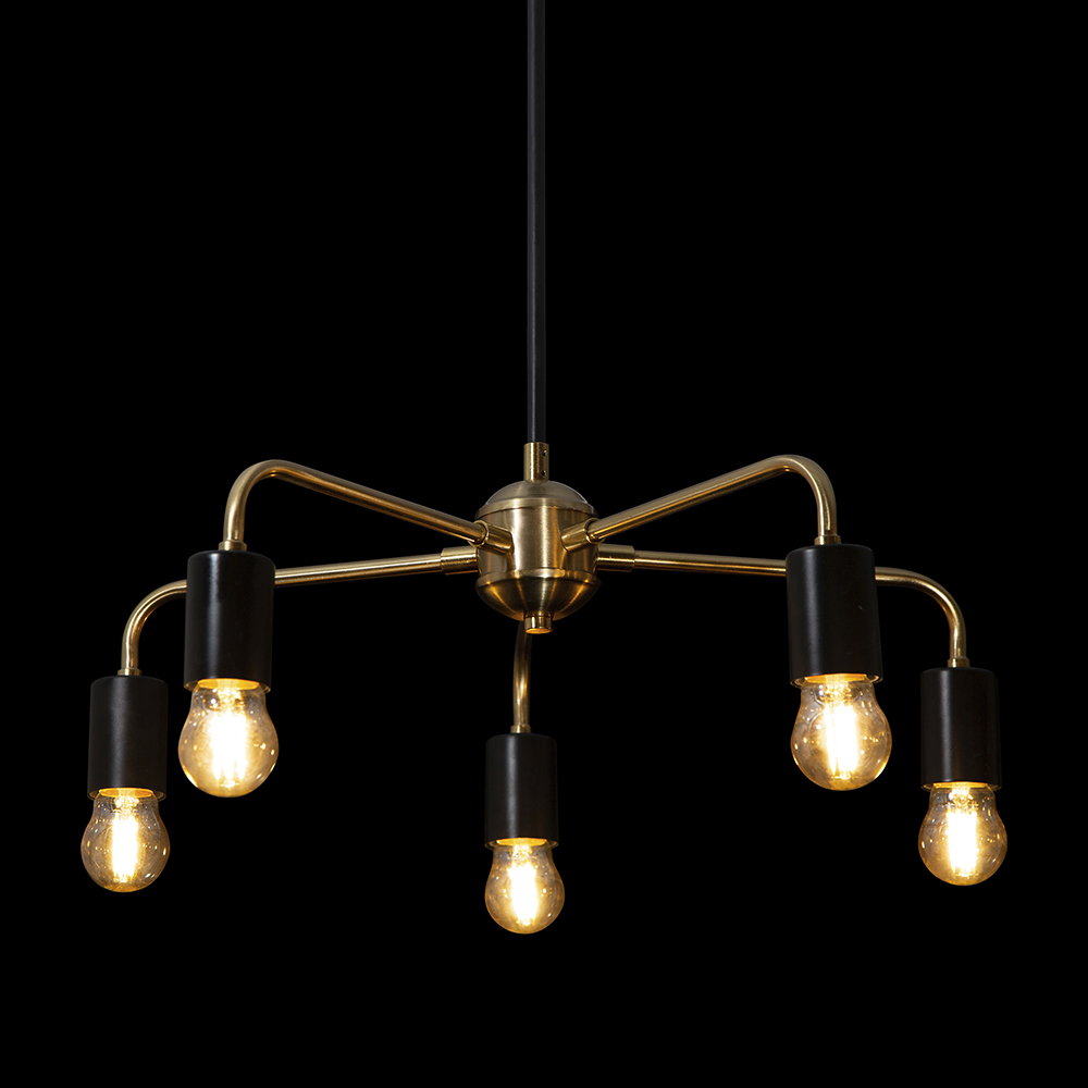 LAMPARA DE TECHO NEGRO Y DORADO 5L E27