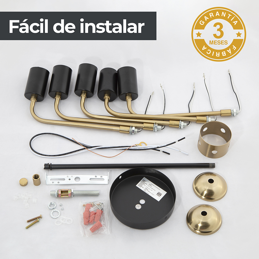 LAMPARA DE TECHO NEGRO Y DORADO 5L E27
