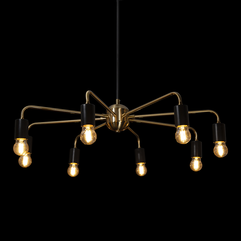 LAMPARA DE TECHO NEGRO Y DORADO 8L E27