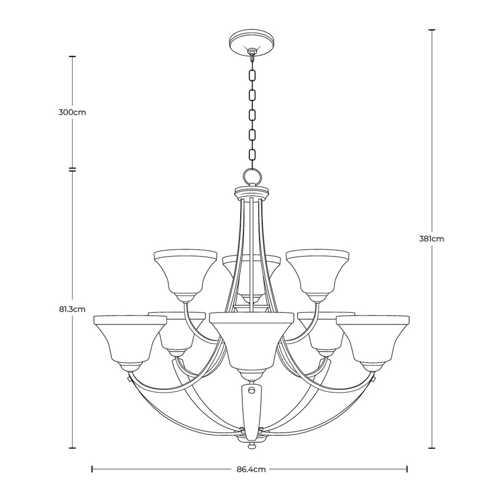 Candelabro de araña Noma Collection , 9 luces, niquel satinado 100W