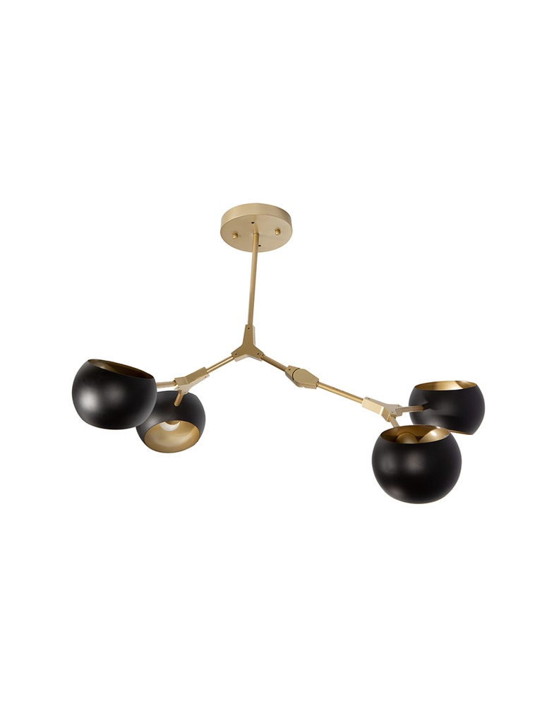 Lámpara de Techo, Negro y Dorado, 4 Luces, 40W, E27