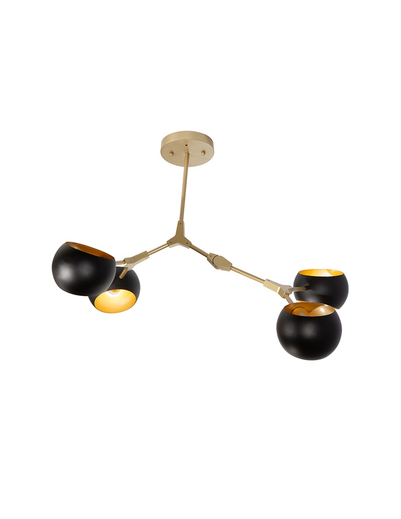 Lámpara de Techo, Negro y Dorado, 4 Luces, 40W, E27