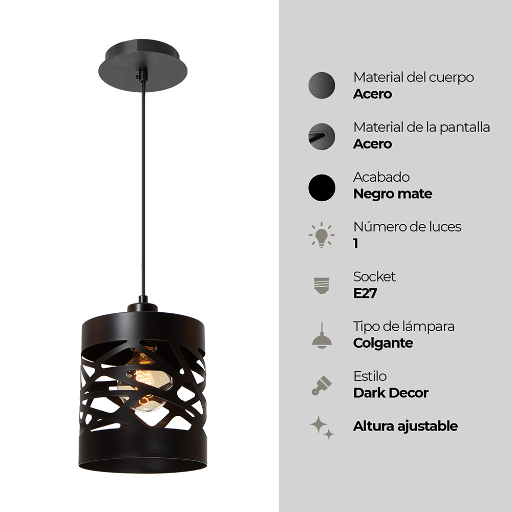 Lámpara Colgante Dark Decor Negro E27 40w 1 Luz
