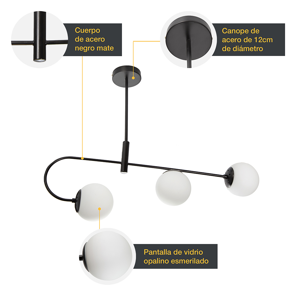 Lámpara Colgante Contemporary Clean Negro E27 40w 3 Luces