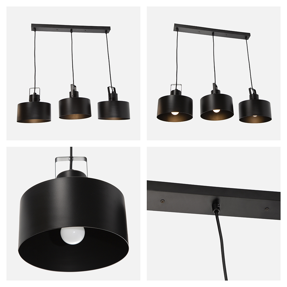 LAMPARA COLGANTE 3L NEGRO E27