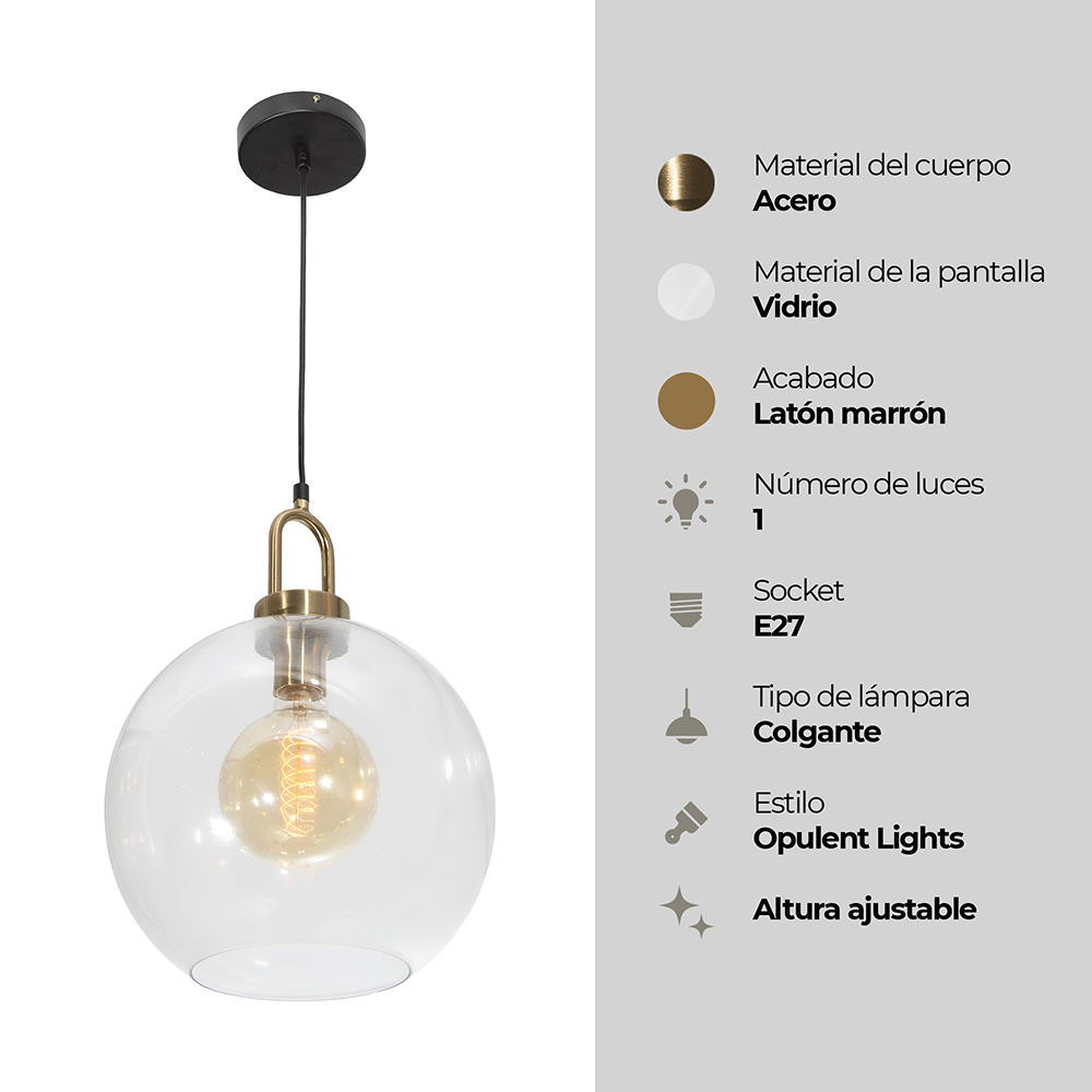 LAMPARA COLGANTE ACERO Y VIDRIO 1L