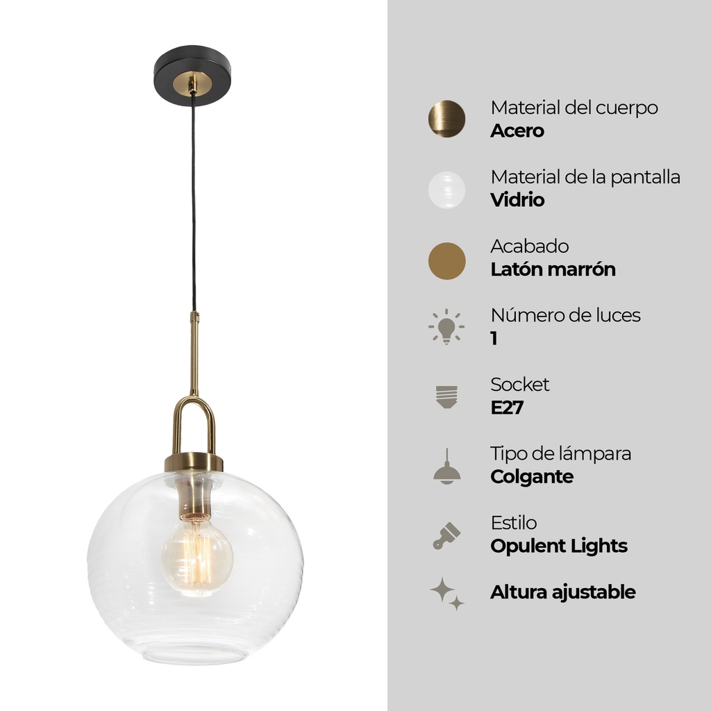 LAMPARA COLGANTE DE ACERO Y VIDRIO 1L