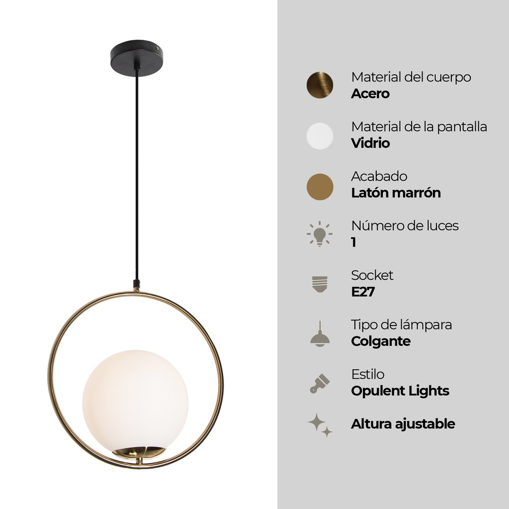 LAMPARA COLGANTE DE ACERO Y VIDRIO 1L