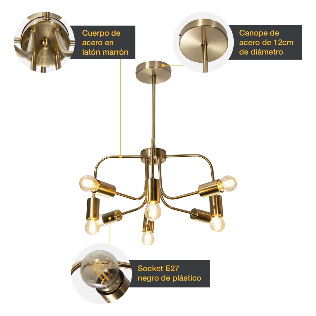 Lámpara Colgante Sputnik Latón G100 E27 40w 8 Luces