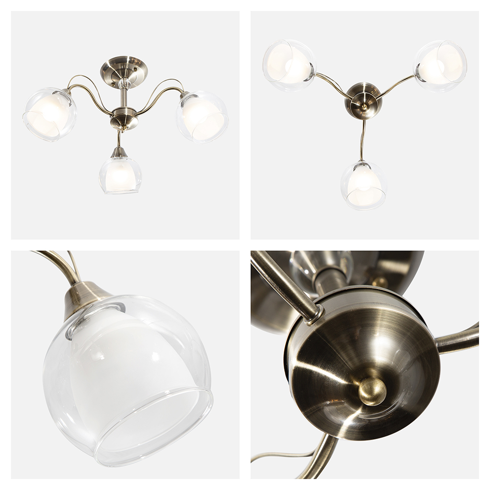 Lámpara de Techo Latón Antiguo Clásico E27 40W 3 Luces