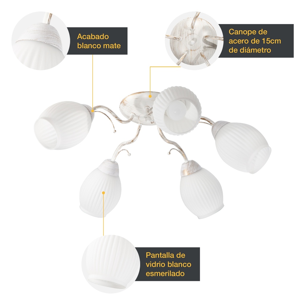 Lámpara Techo Blanco Mate E27 40W 5 Luces
