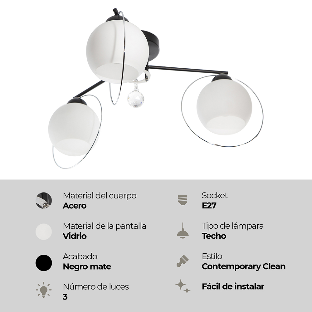 LAMPARA DE TECHO ACABADO CROMO 3L E27
