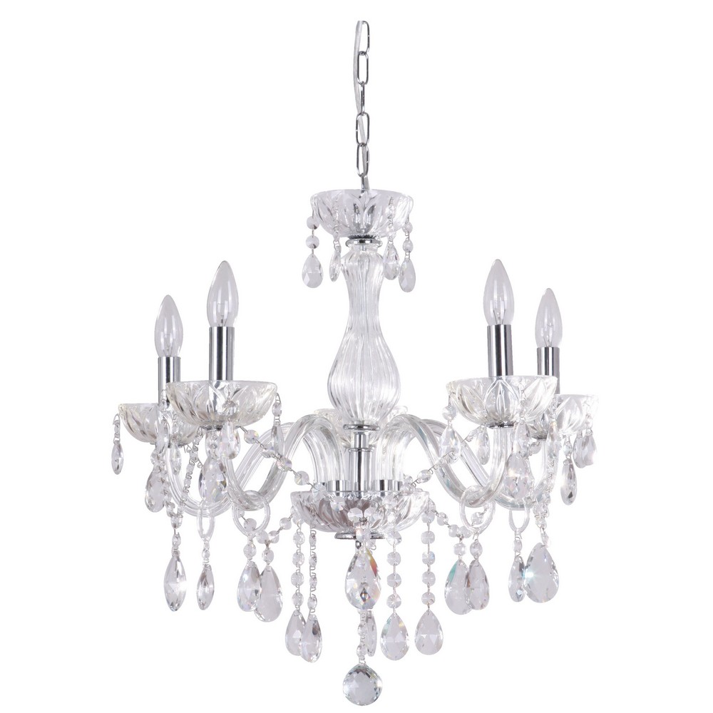 Lámpara Colgante Cromo Cristal 5 Luces E14 60W