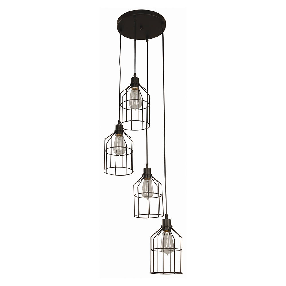 Lámpara Colgante Techo Vintage Acero Negro E27 60w 4 Luces