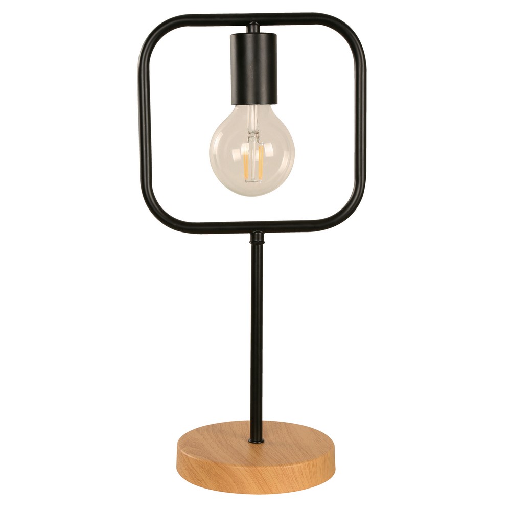 Lámpara de mesa con acabado en negro y madera 1L E27 60W