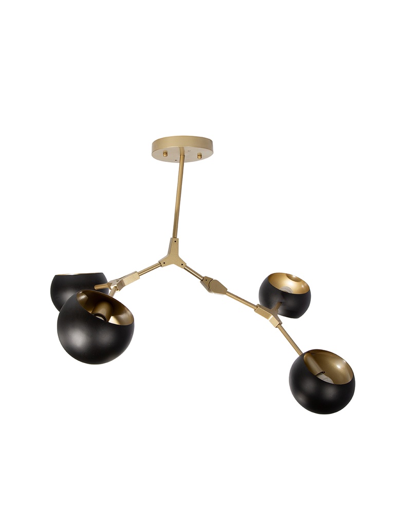 Lámpara de Techo, Negro y Dorado, 4 Luces, 40W, E27