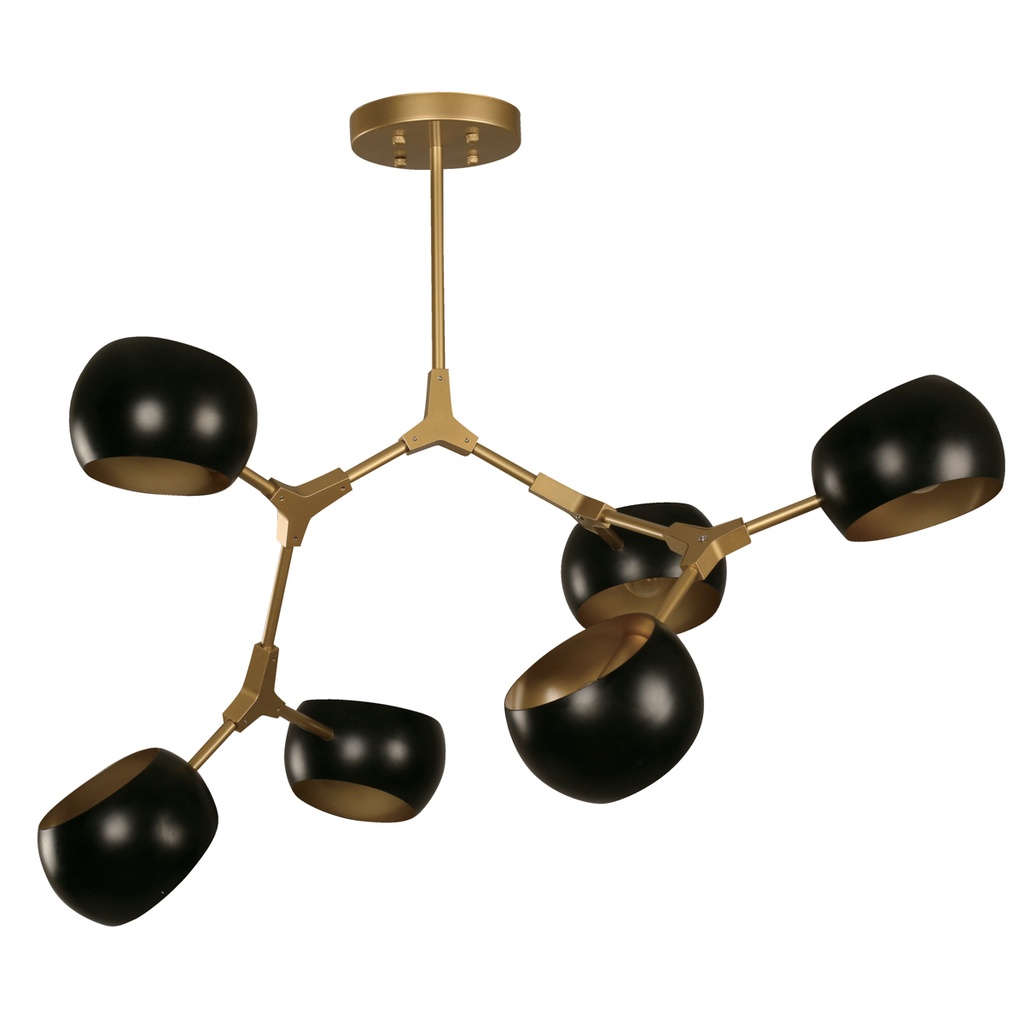 Lámpara de Techo, Negro y Dorada, 6 Luces, 40W, E27