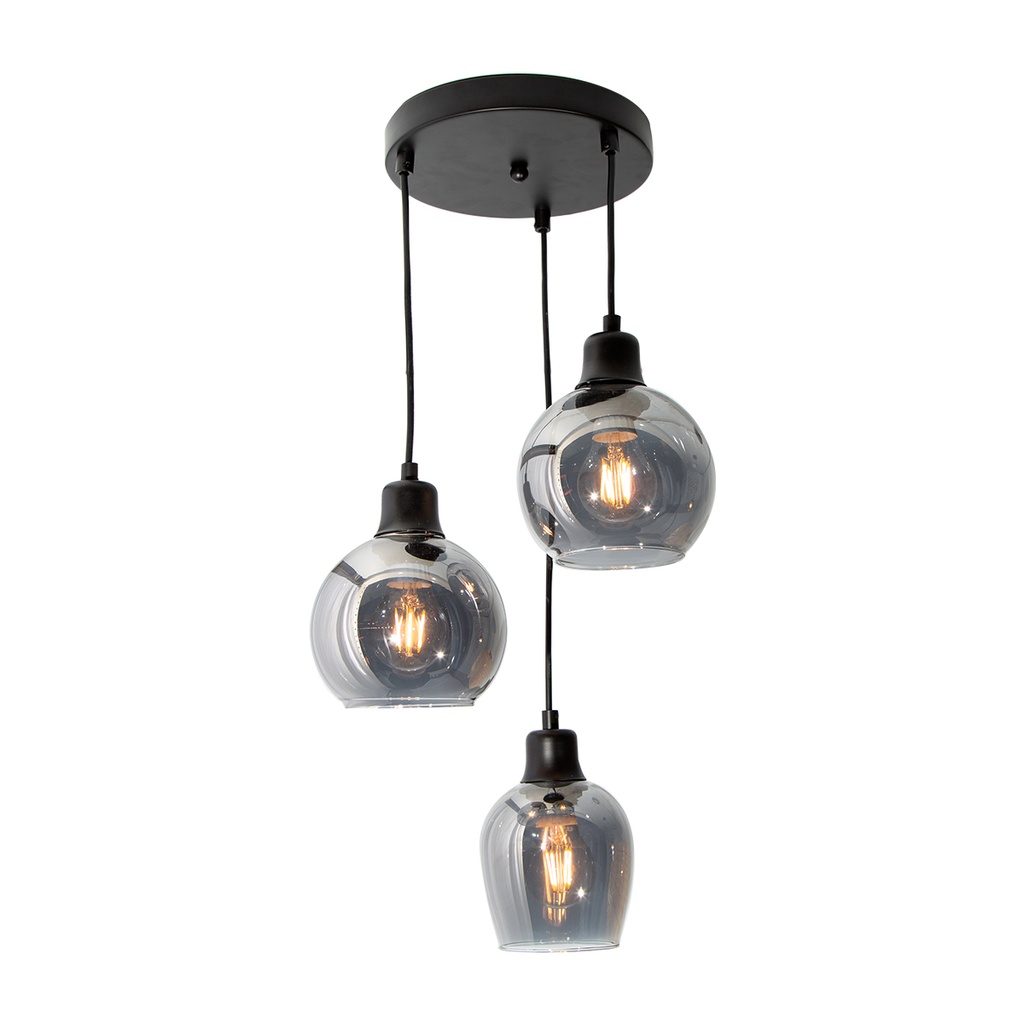 Lámpara Colgante Moderna Acabado en Negro Socket E27 40w 3 Luces