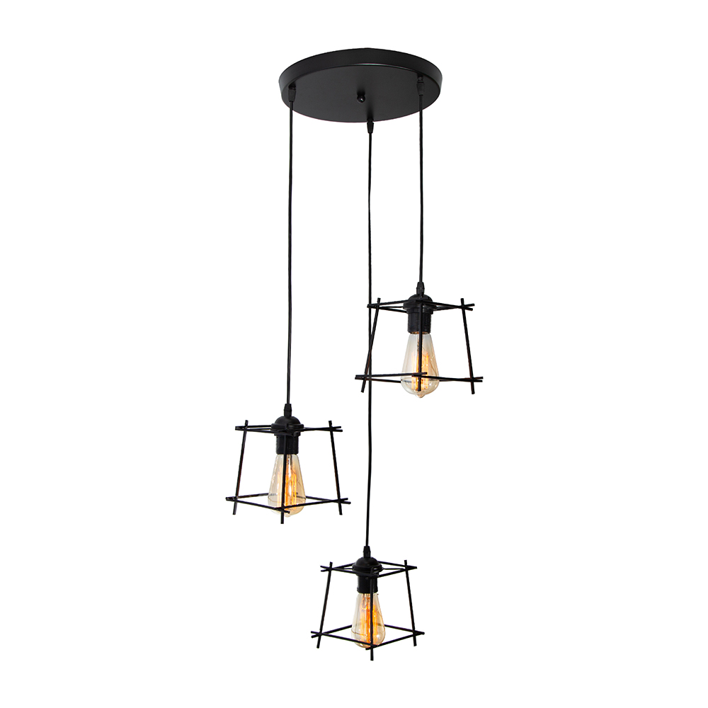 Lámpara Colgante Vintage Negro Mate  60w E27 3 Luces