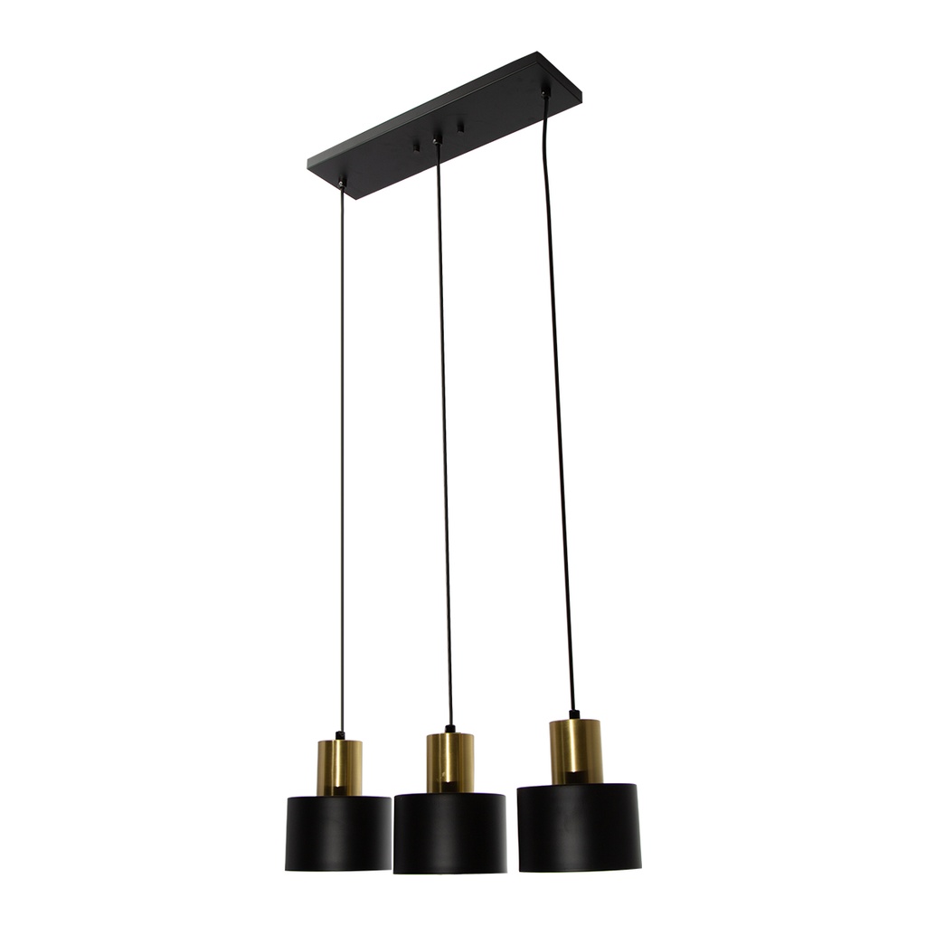 Lámpara Colgante Moderno Negro y Dorado 60w E27 3 Luces