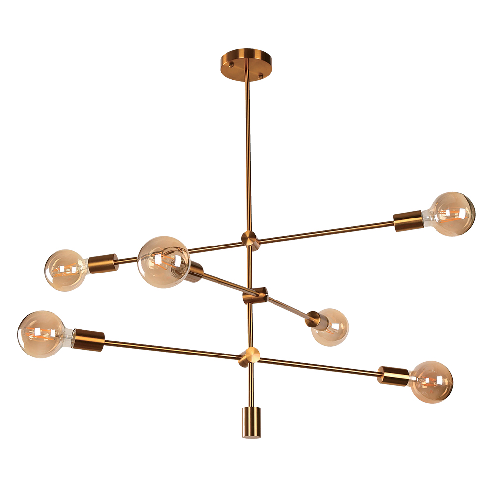 Lámpara de Techo, Negro y Dorado, 6 Luces, 60W, E27