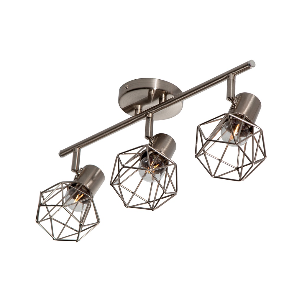Lámpara de Techo Riel Níquel Satinado E27 60w 3 Luces