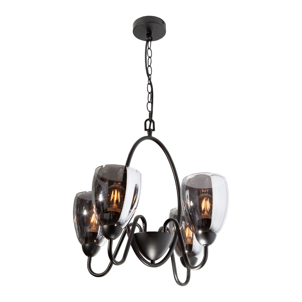 Lámpara Colgante  Negro Vidrio Ahumado 60W E26 4 Luces