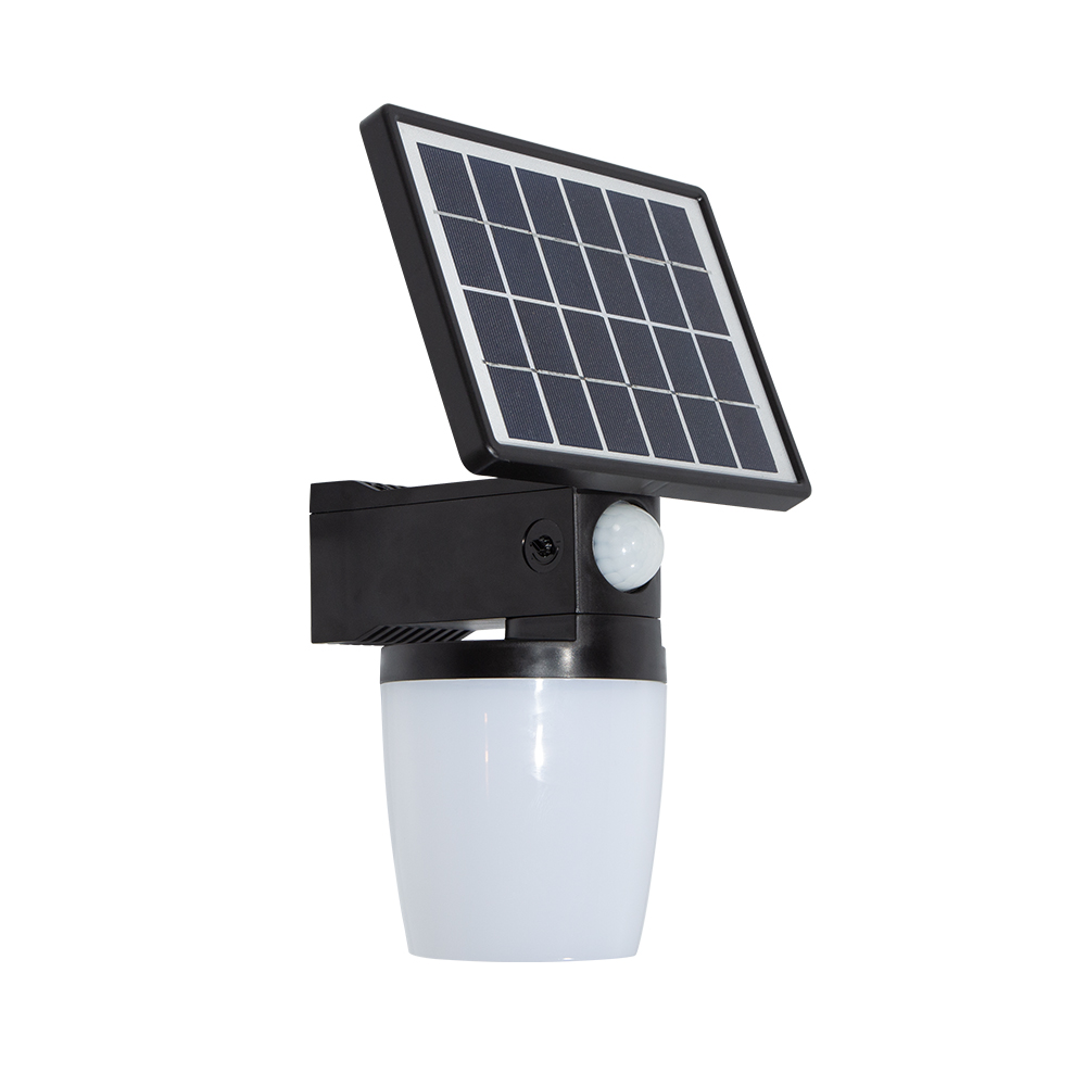 Lámpara Panel Solar Negra 8w LED Sensor Movimiento Exterior