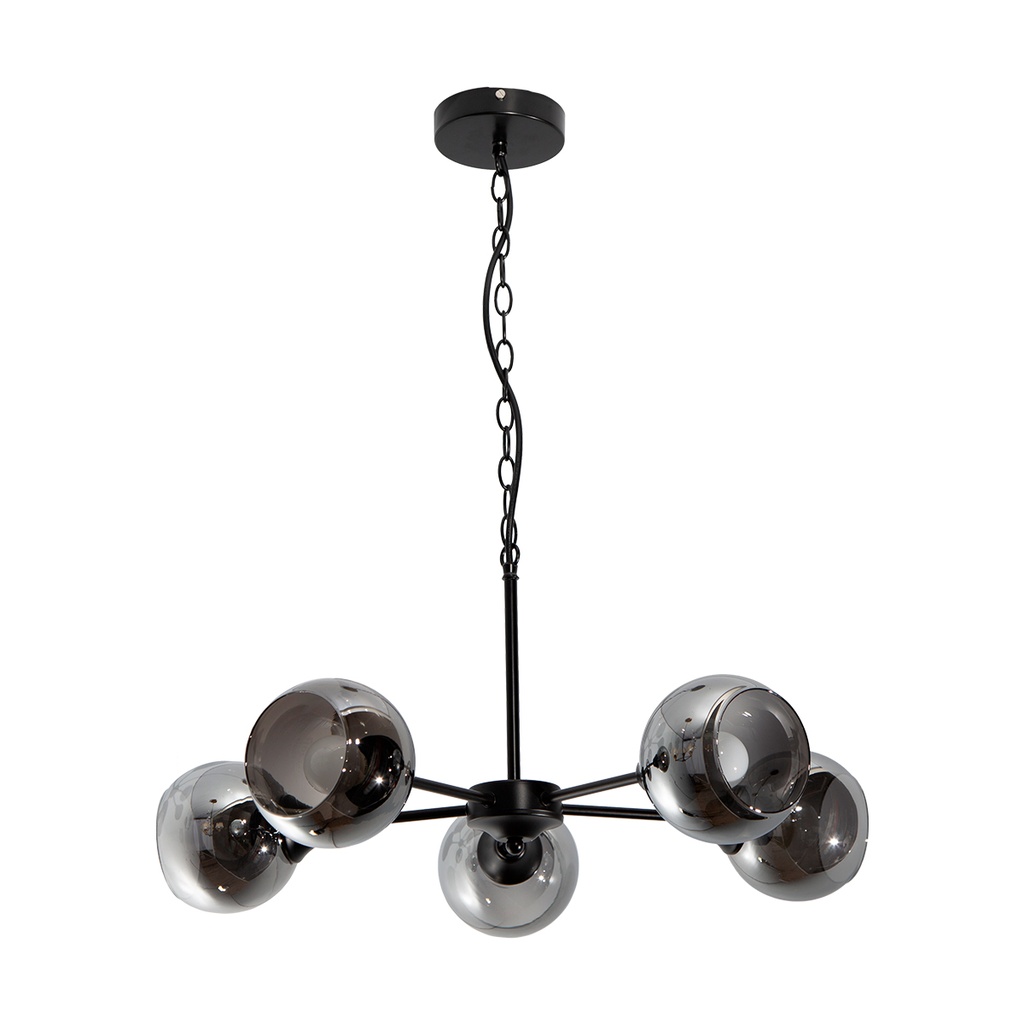 Lámpara Colgante Araña Negro Vidrio Ahumado 40w E27 5 Luces