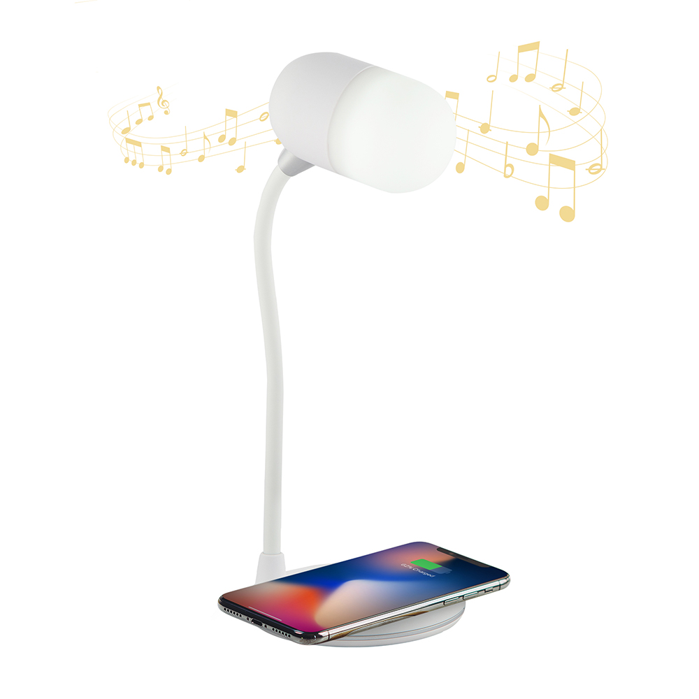 Lámpara de Escritorio LED, cargador Inalámbrico, Altavoz, Bluetooth, Regulable, Cambio de Color, 5w.