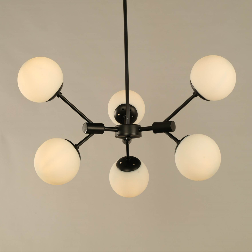 Lámpara de Techo con 6 Luces en Acabado Negro Mate y Vidrio Esmerilado