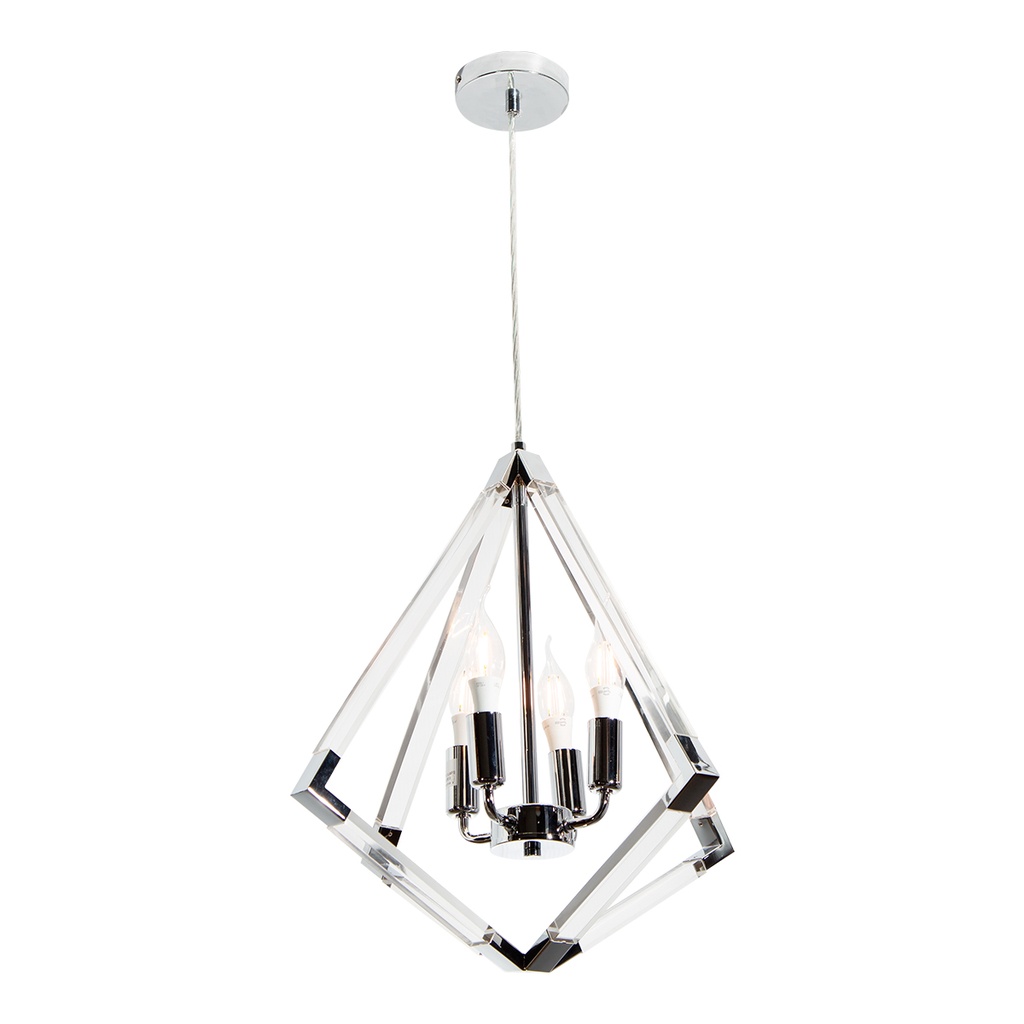 Lámpara Colgante Rústico Plata Cromo E12 40W 4 Luces