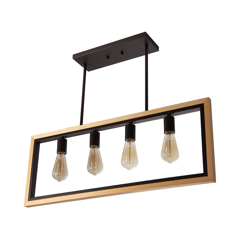 Lámpara Colgante Acero y Madera 4 Luces  E27 60w